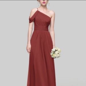 JJs House Burgundy Chiffon One shoulder maxi 16